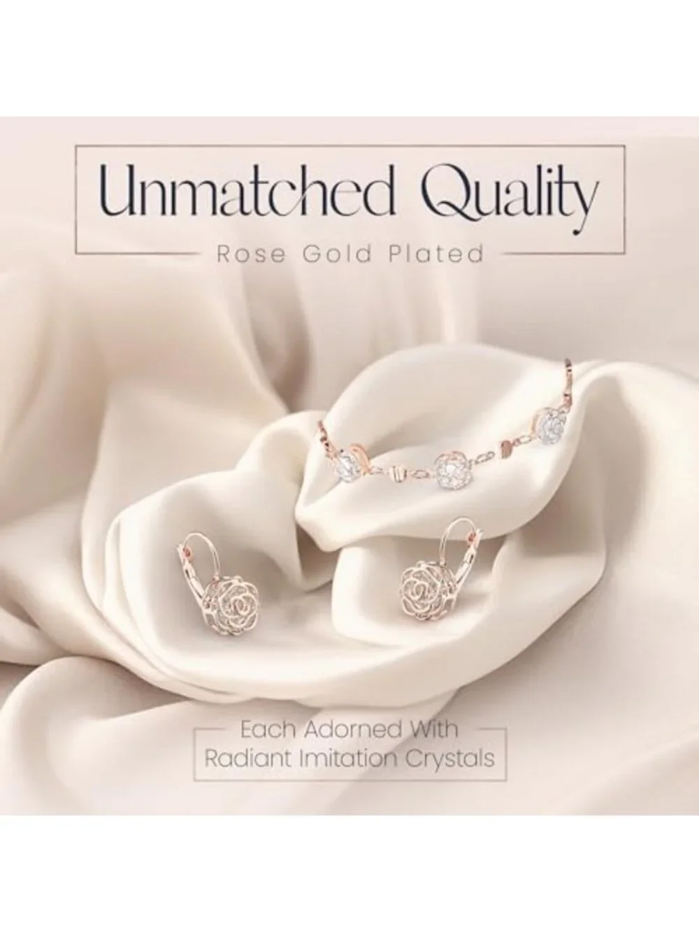 Elegant 18K Gold Plated White Crystal Flower Jewelry Set - Necklace, Earrings
